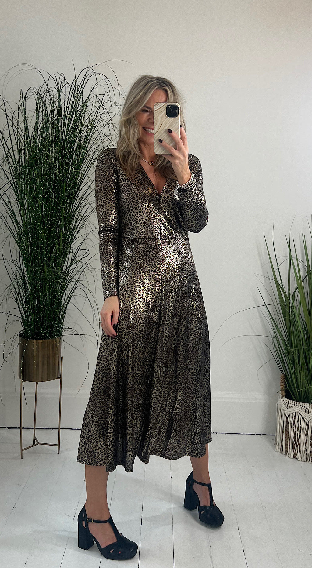 Vintage Gold Midi Dress by Traffic People