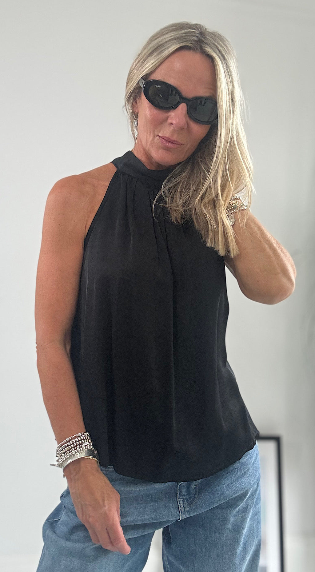 Satin halter top black
