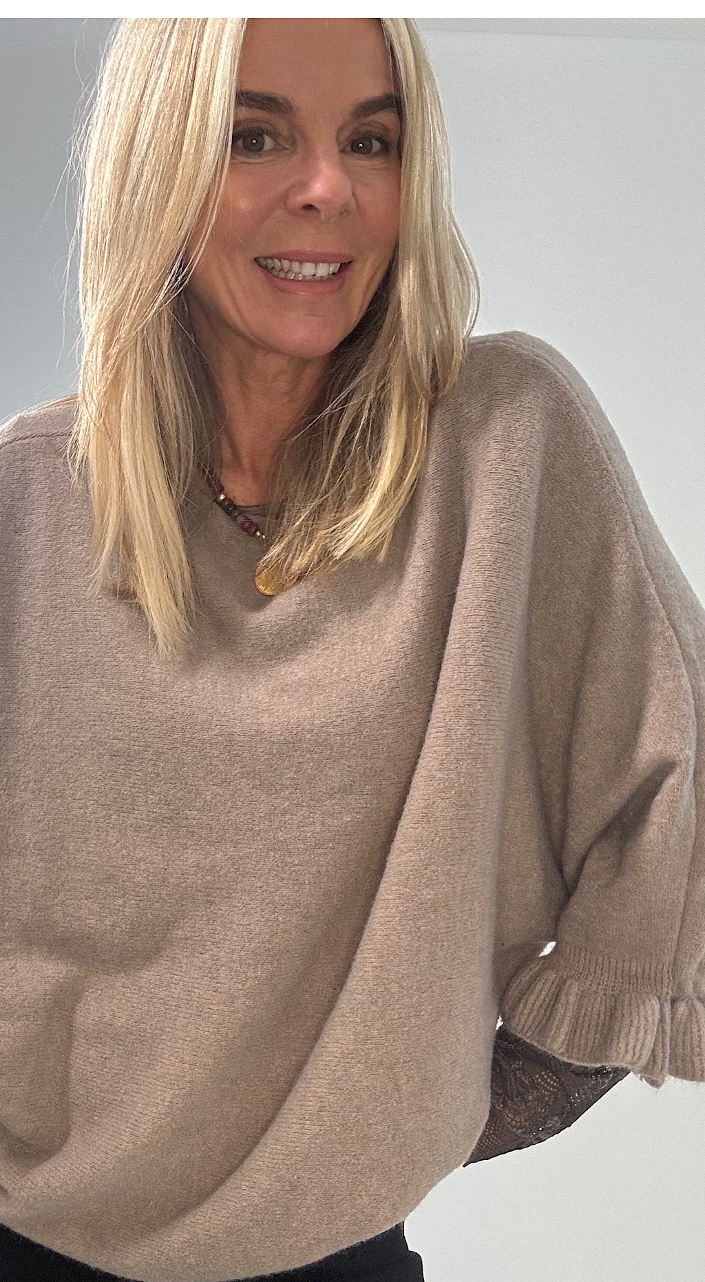 Frill Sleeve Knit - stone