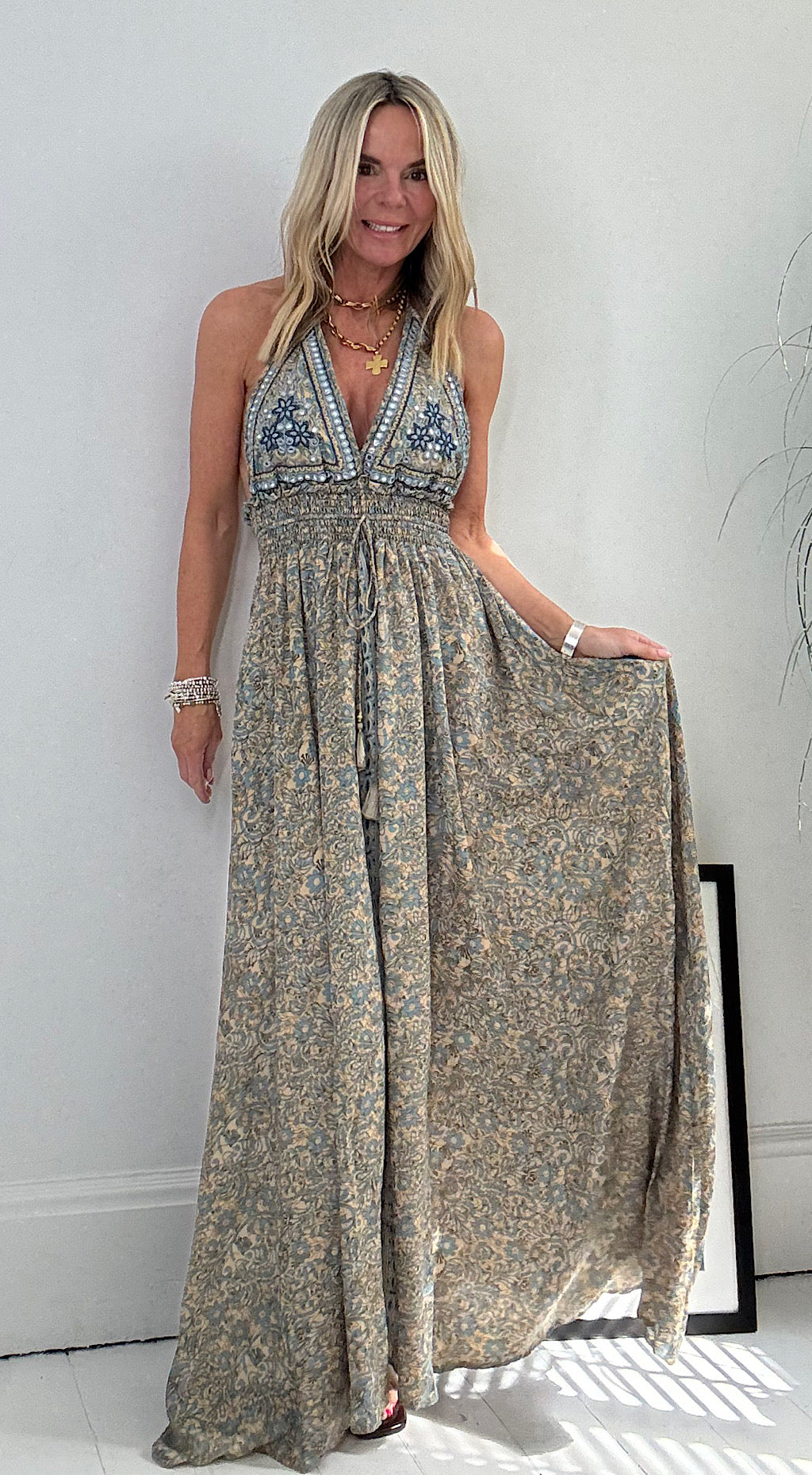 Lena Beach Dress - nude/blue mix