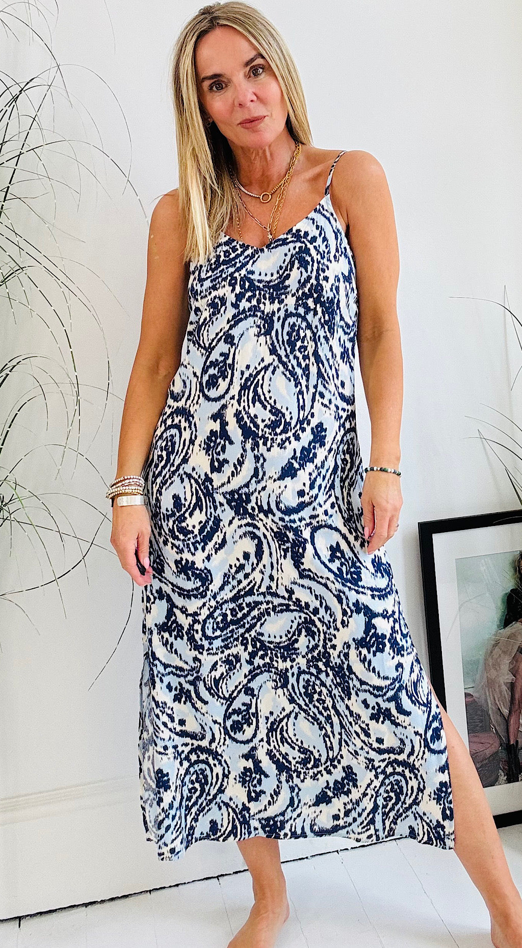Joella Slip Dress - Blue Paisley Print