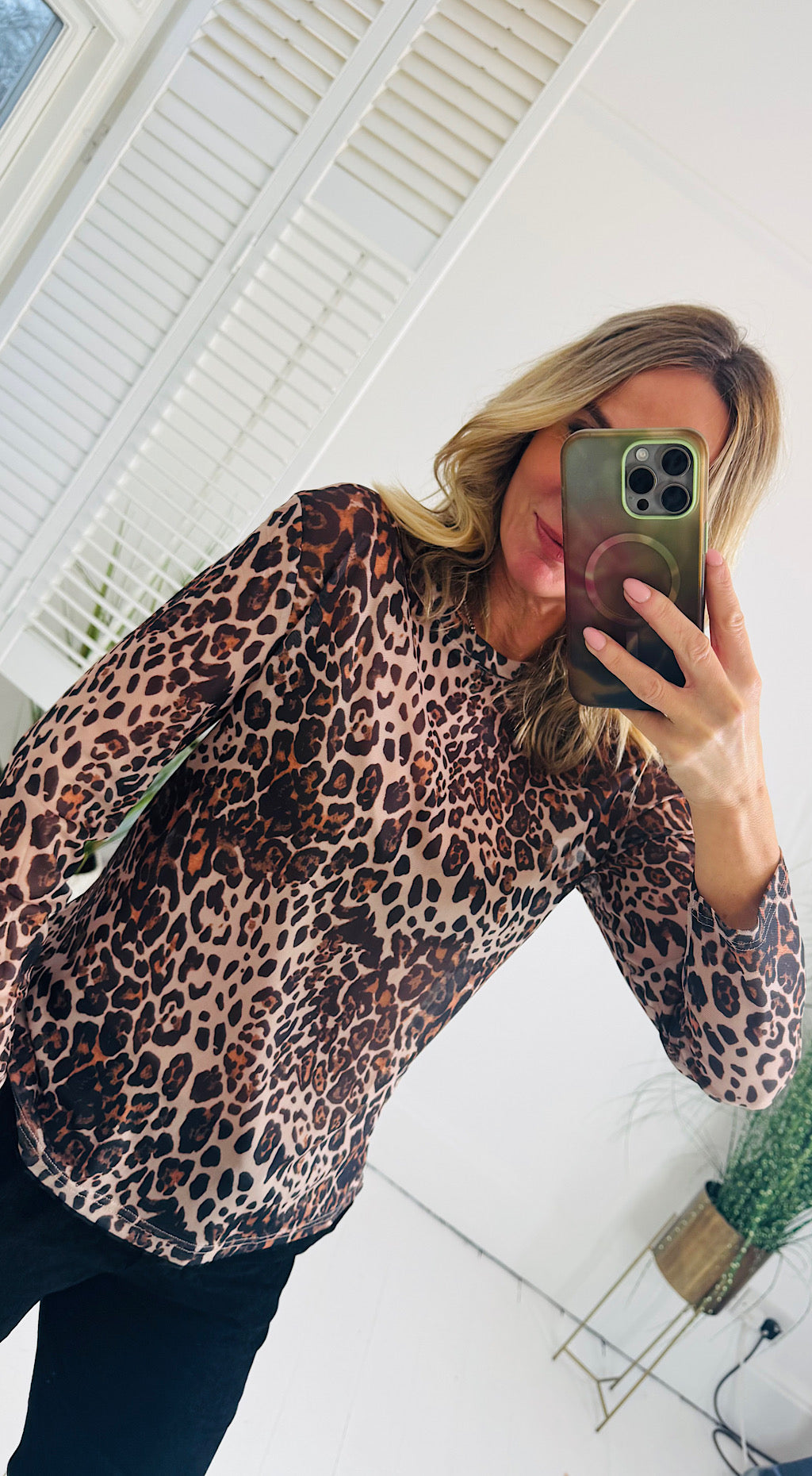 Leopard mesh layering top