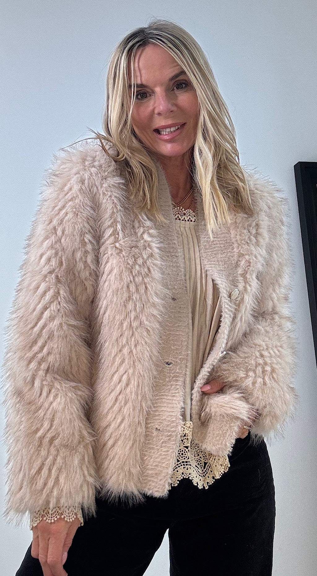 Fur Cardigan Beige