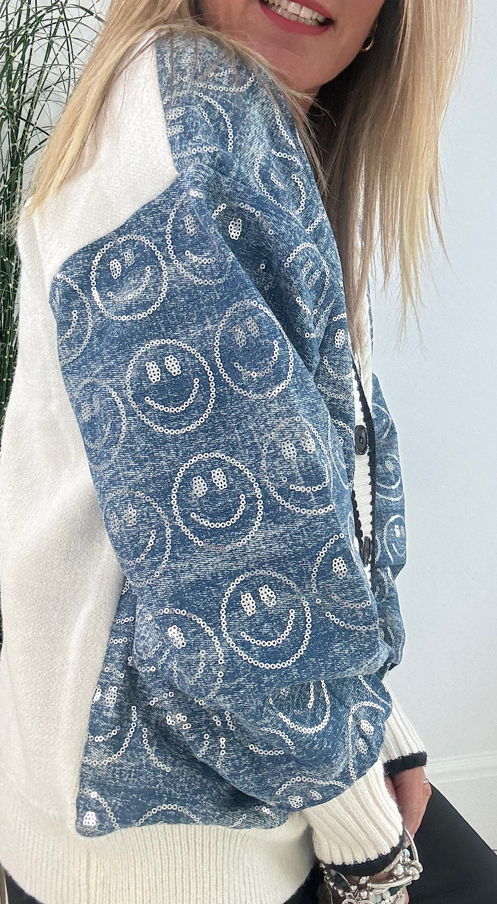 Sequin Smiley Face Cardigan