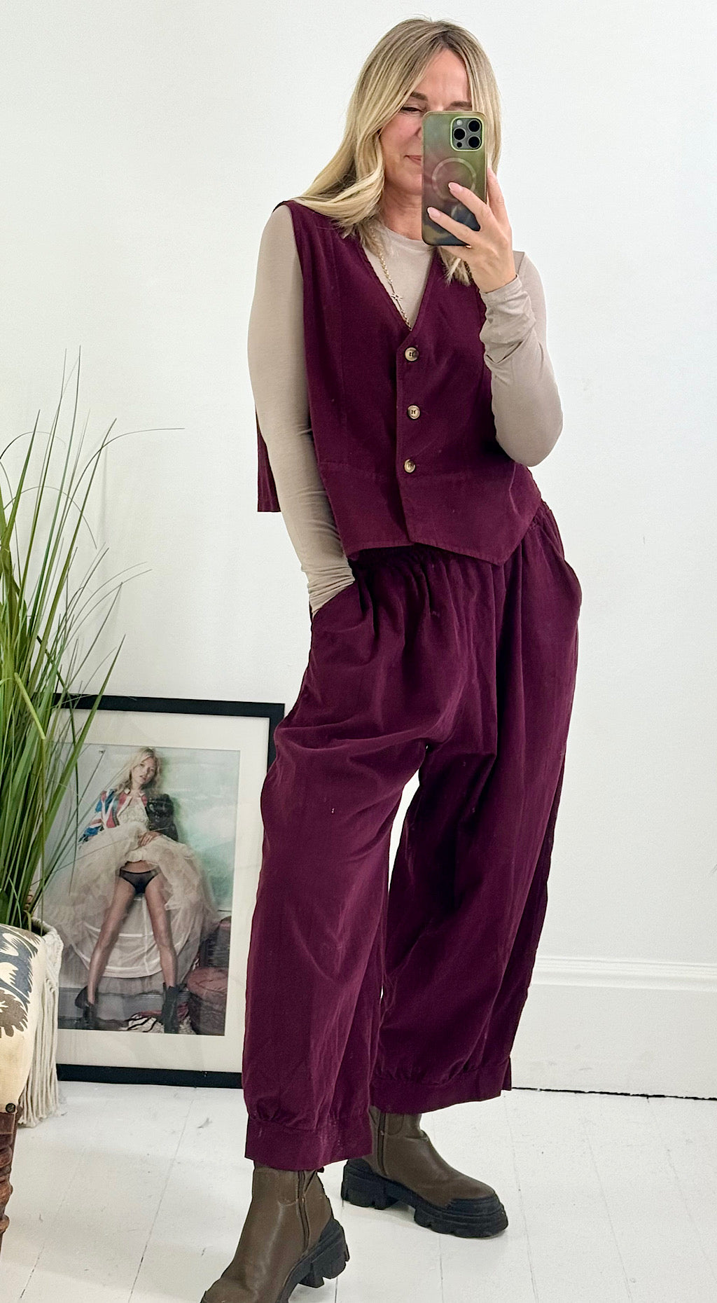 Cuffed Cord Cocoon Pant Plum