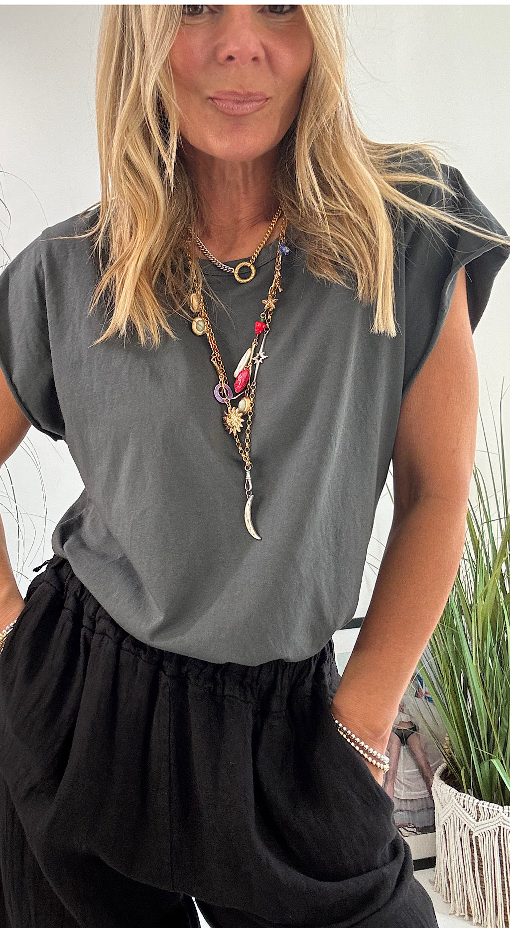 Cap Sleeve Tee Charcoal