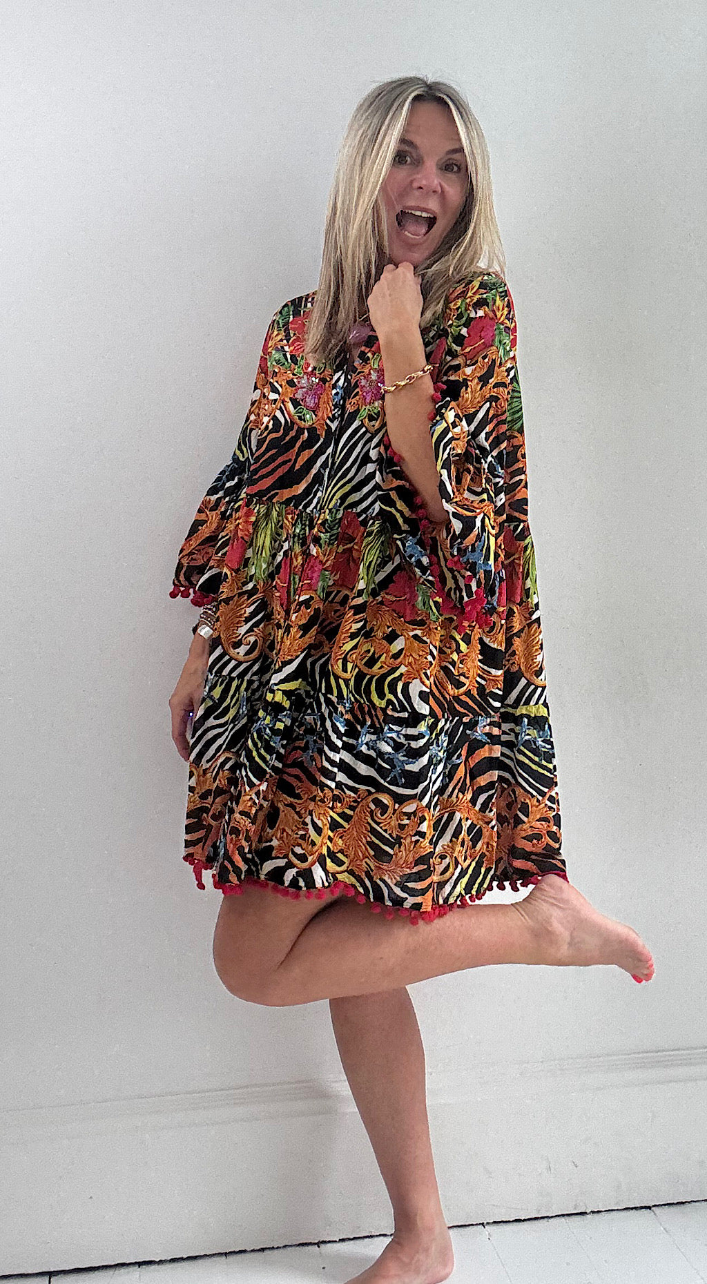 Indian smock dress zebra