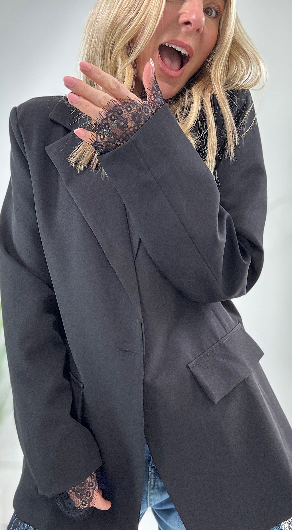 Lace Trim Boyfriend Blazer