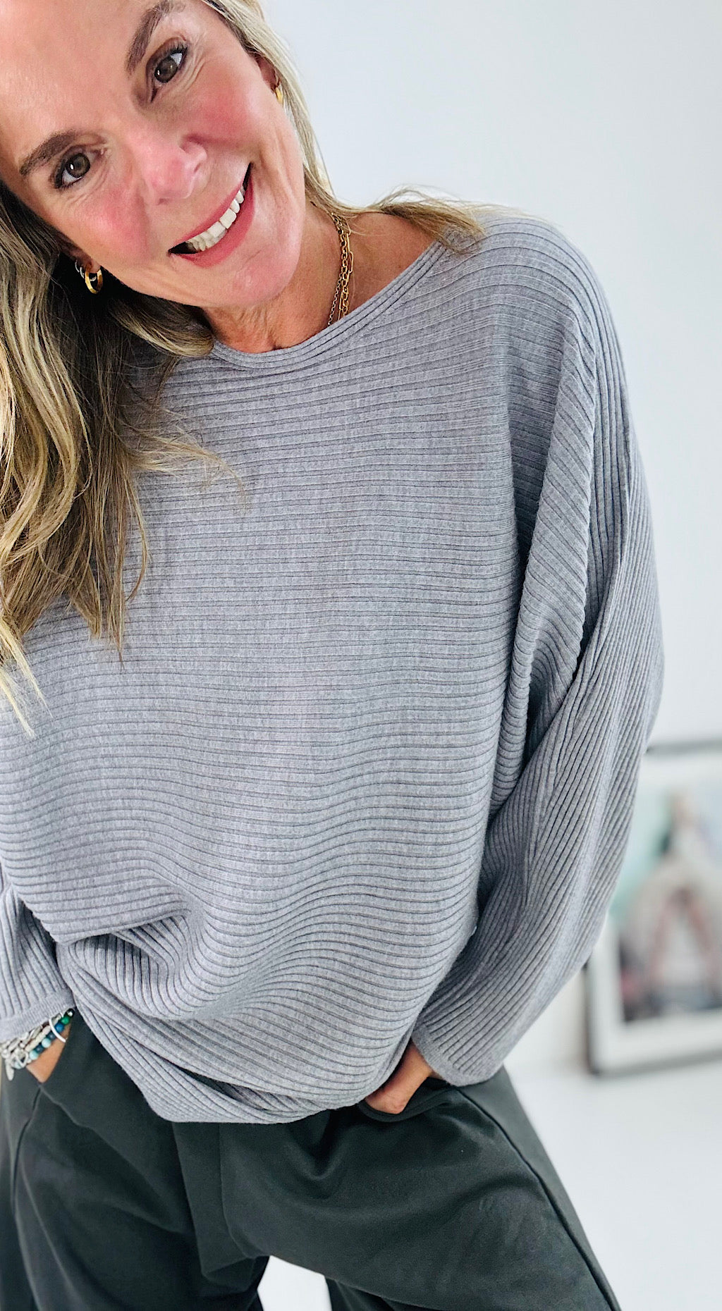 Ribbed Batwing Knit - grey