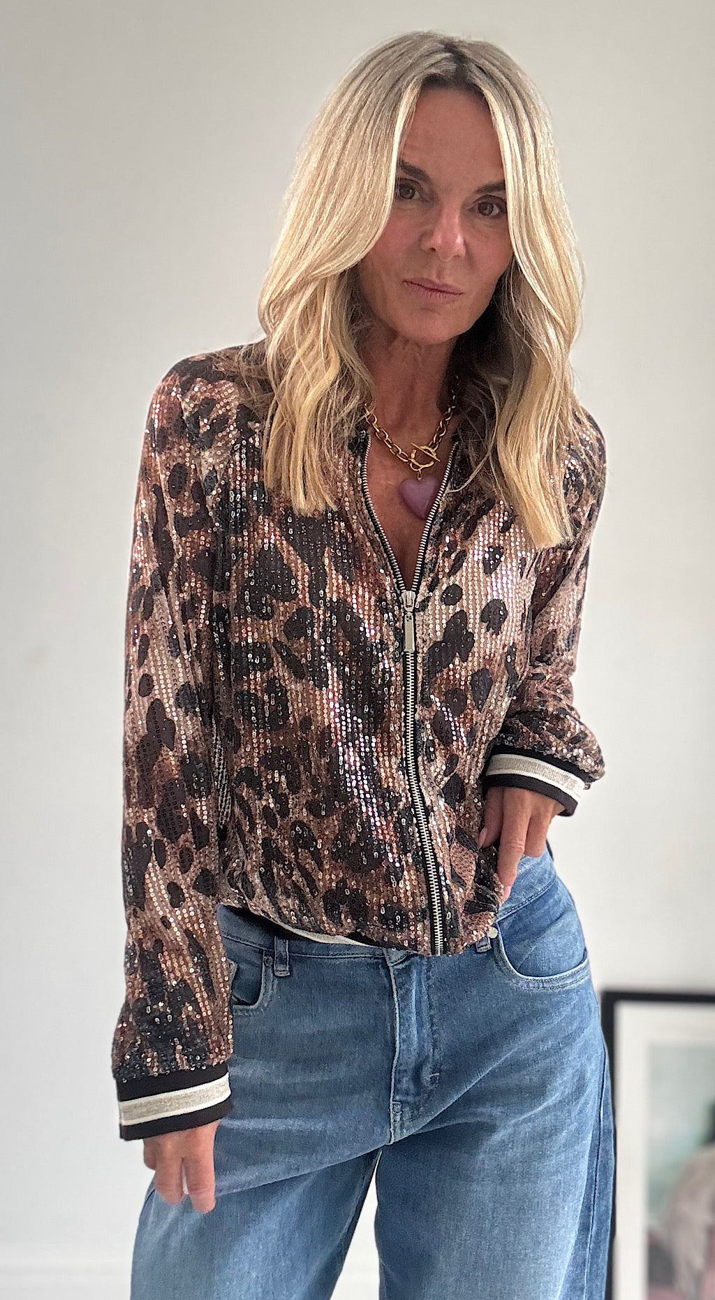 Sequin Leopard Bomber