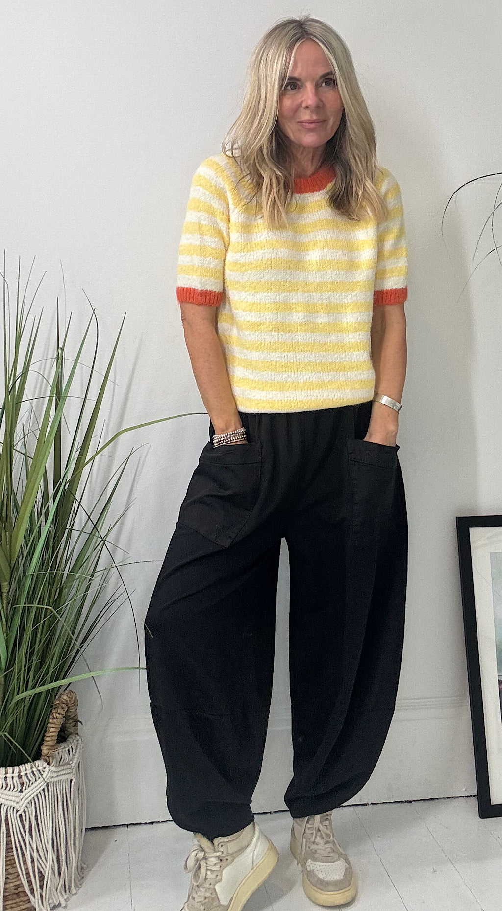 Short Sleeve Stripe Knit - yellow mix