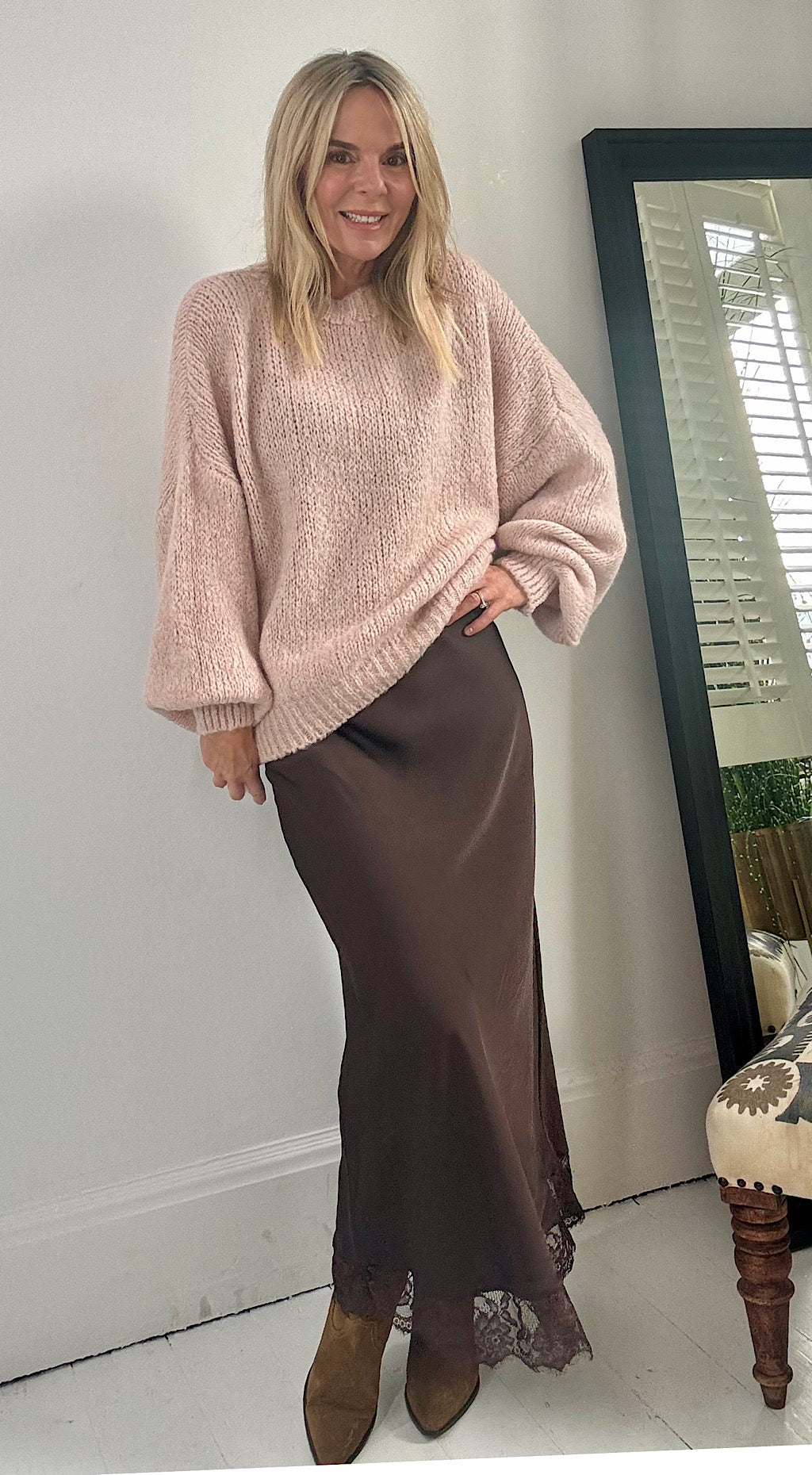 Balloon sleeve knit dusty pink
