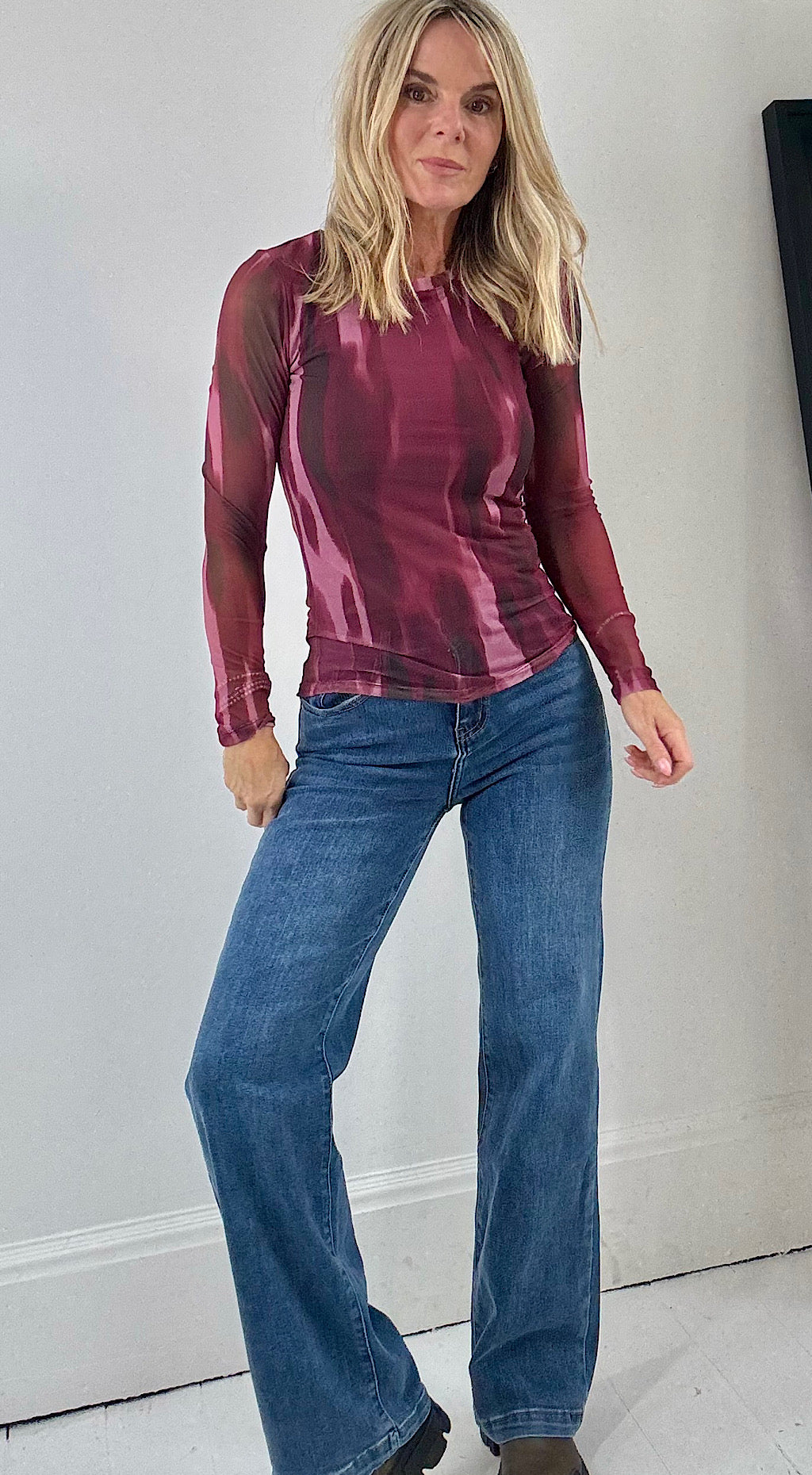 Paloma Mesh burgandy top