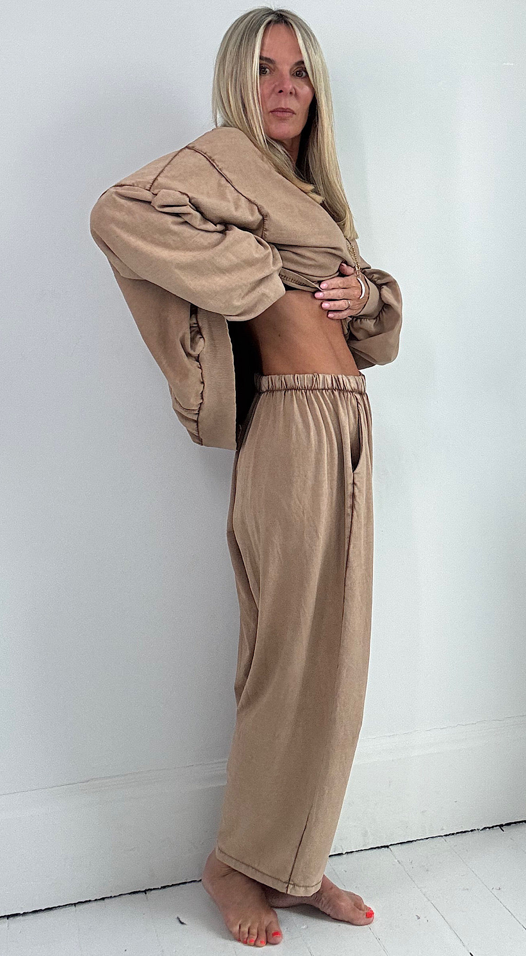 Acid Wash Track Pant - camel
