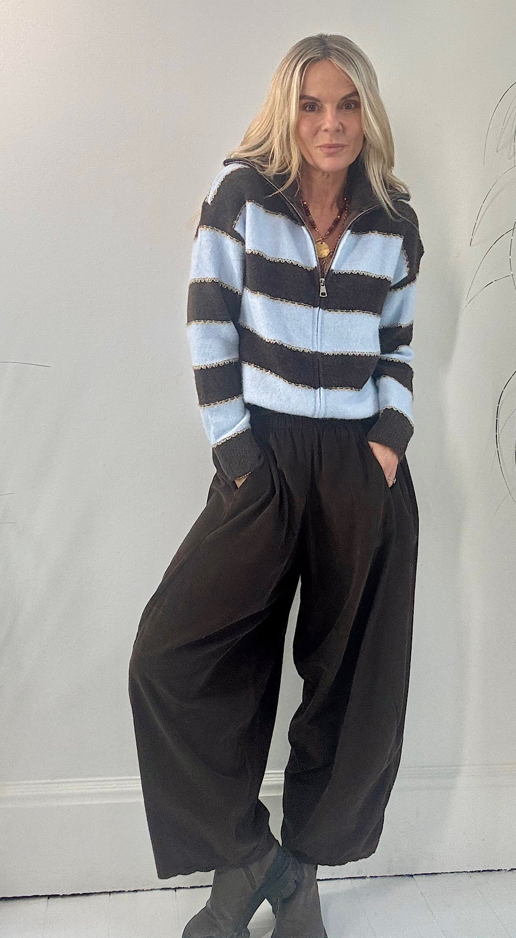 Zip Front Striped Cardigan