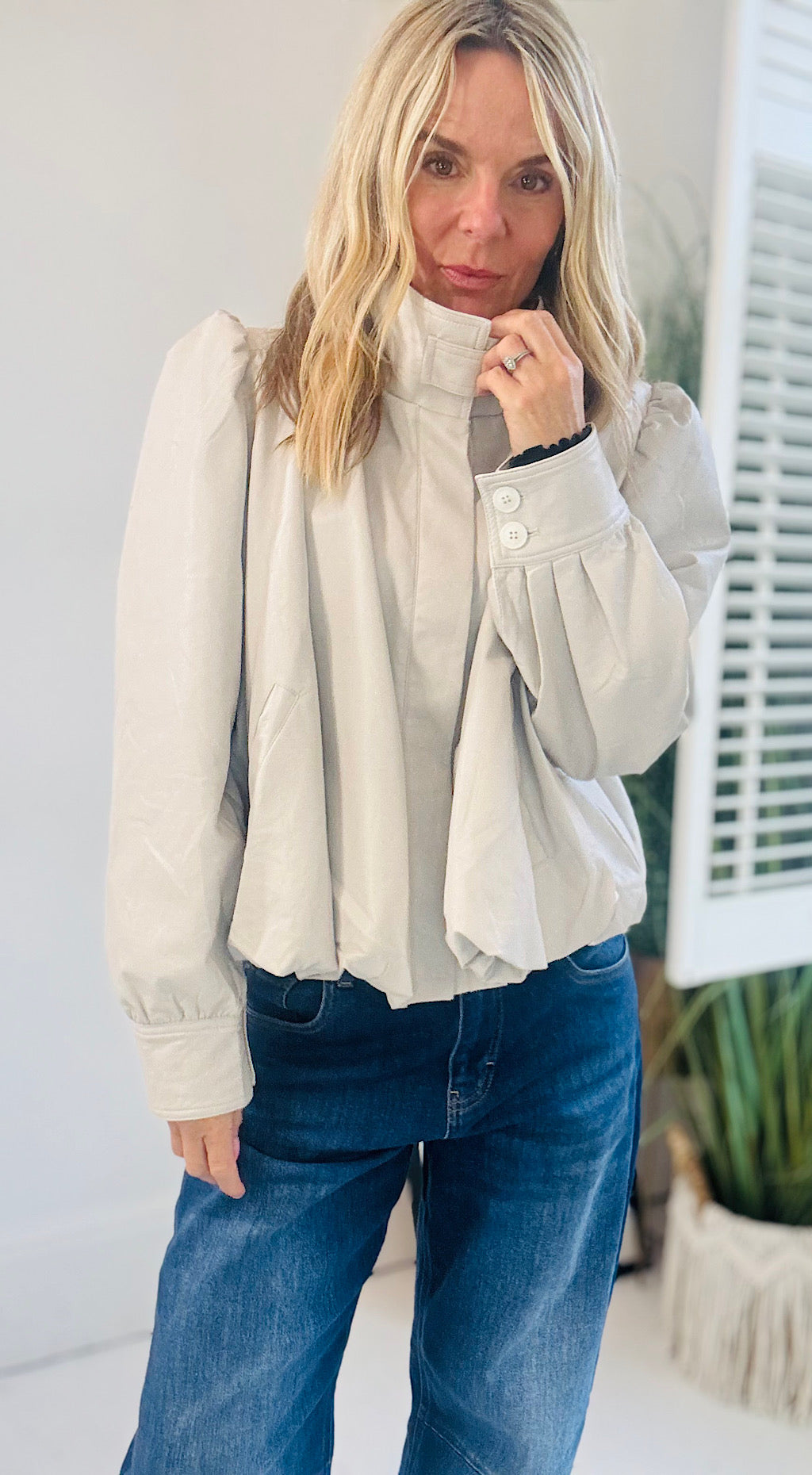 Vegan Leather Jacket - stone