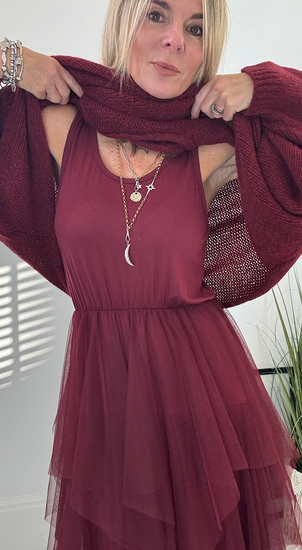 Tulle jumper dress burgundy- sold as a set