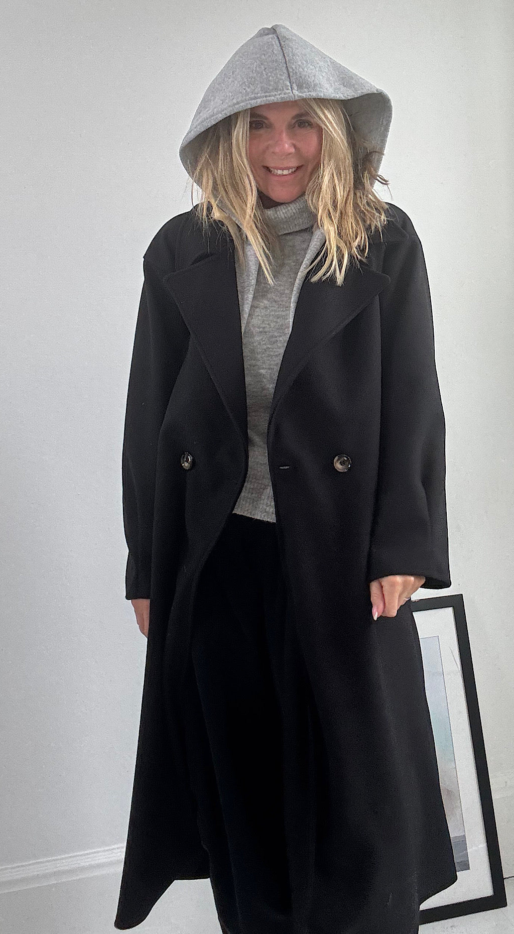 Hooded Duster Coat - black