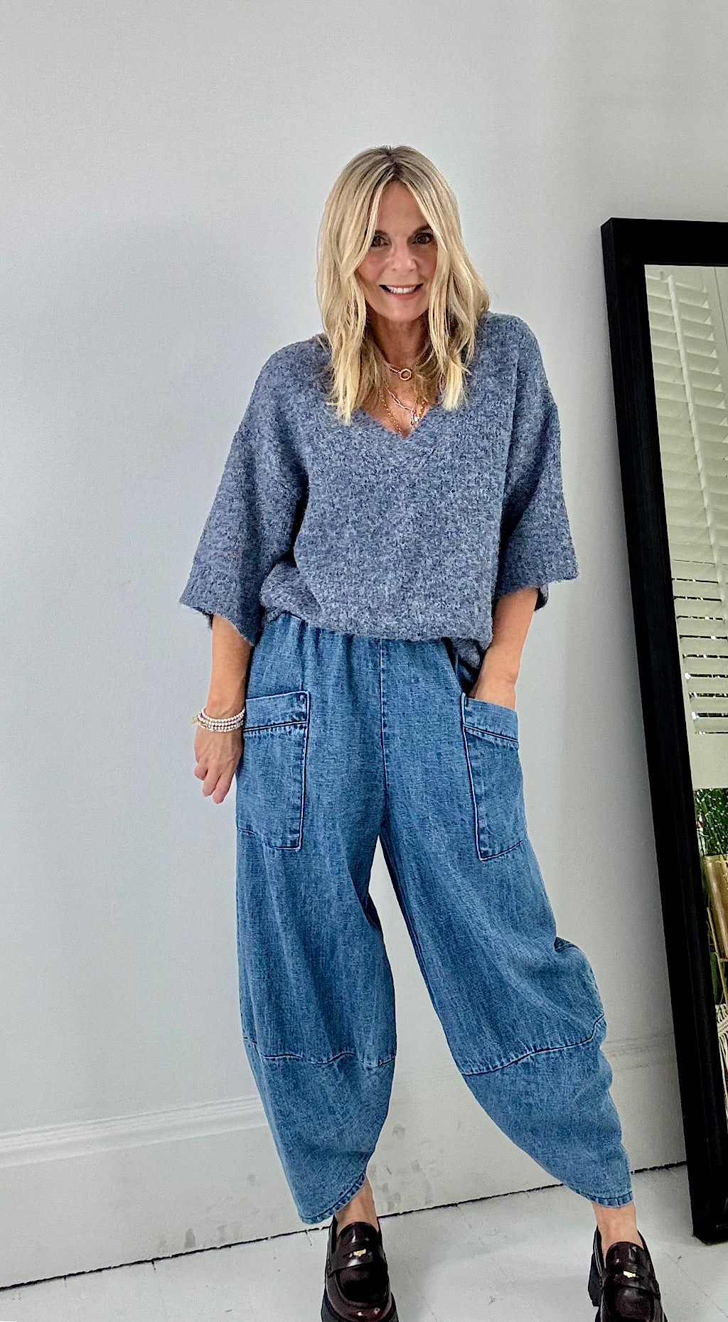 Denim pocket cocoon pant