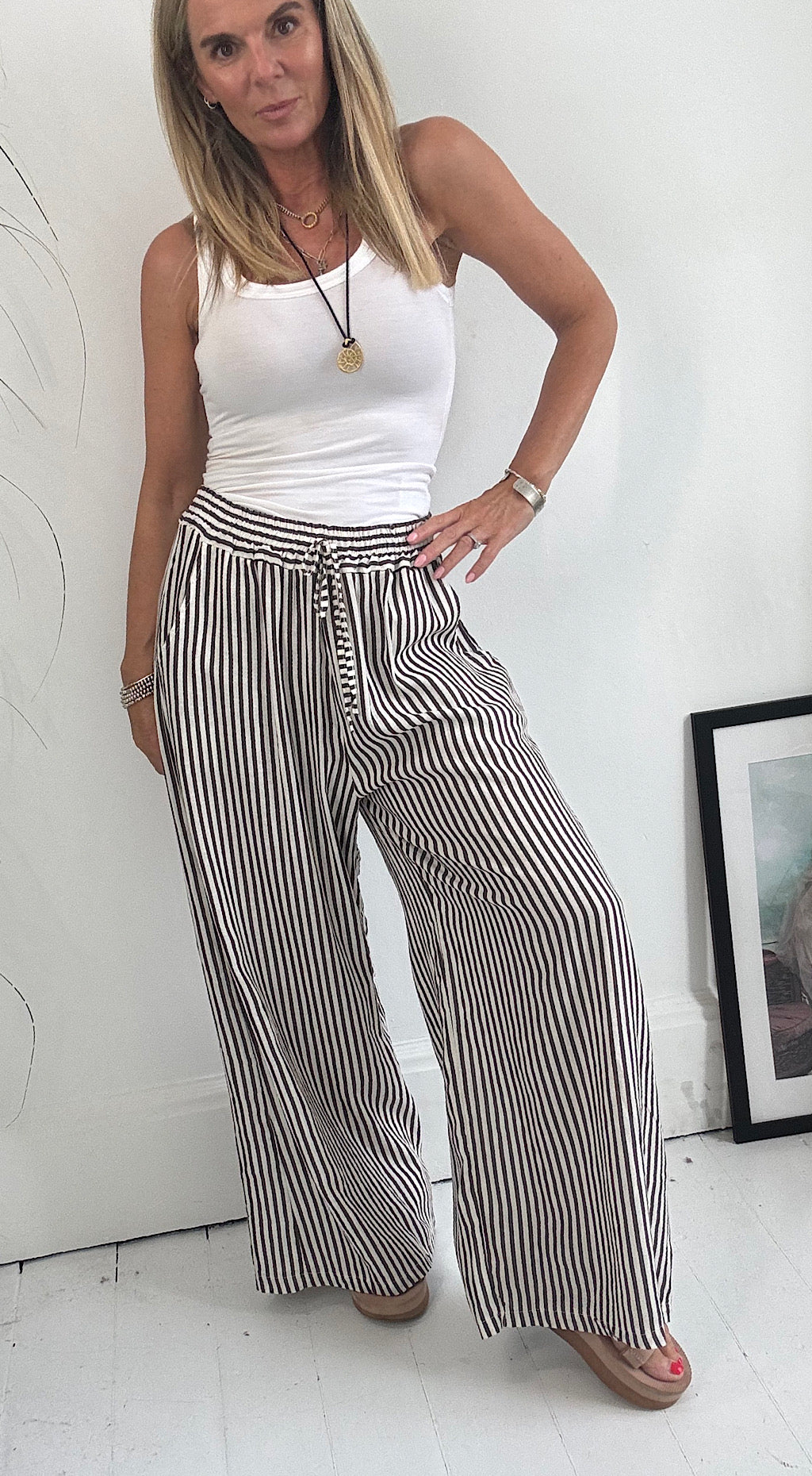Linen Stripe Pant - chocolate