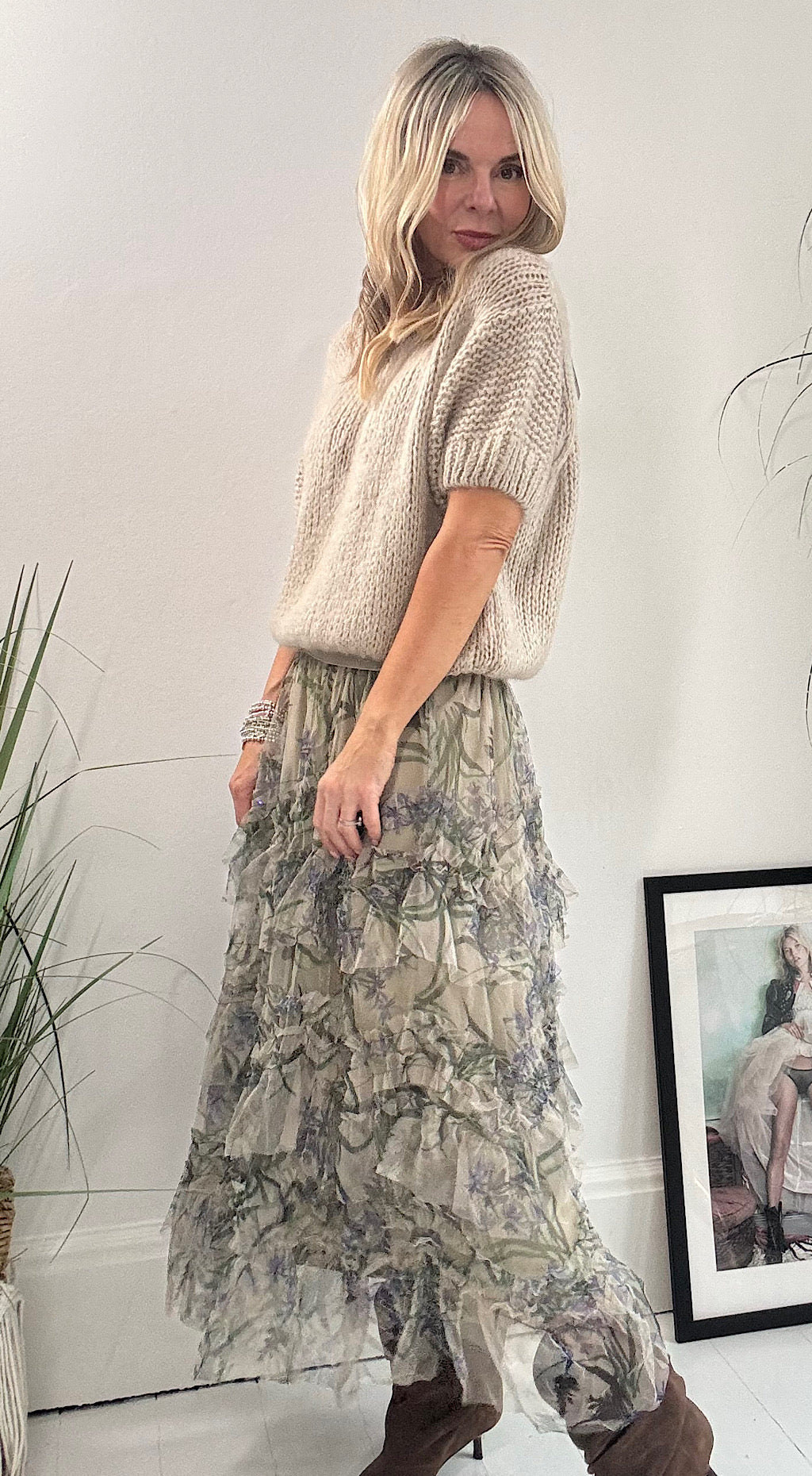 Vintage print tulle skirt stone
