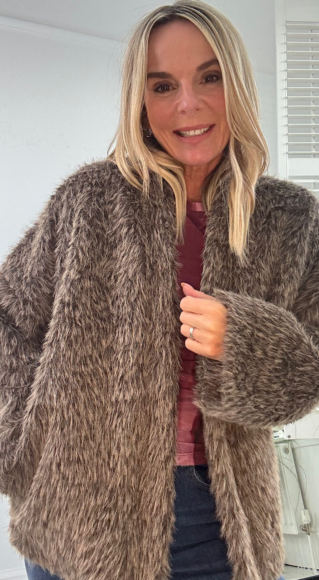 Short Faux Fur Jacket - brown