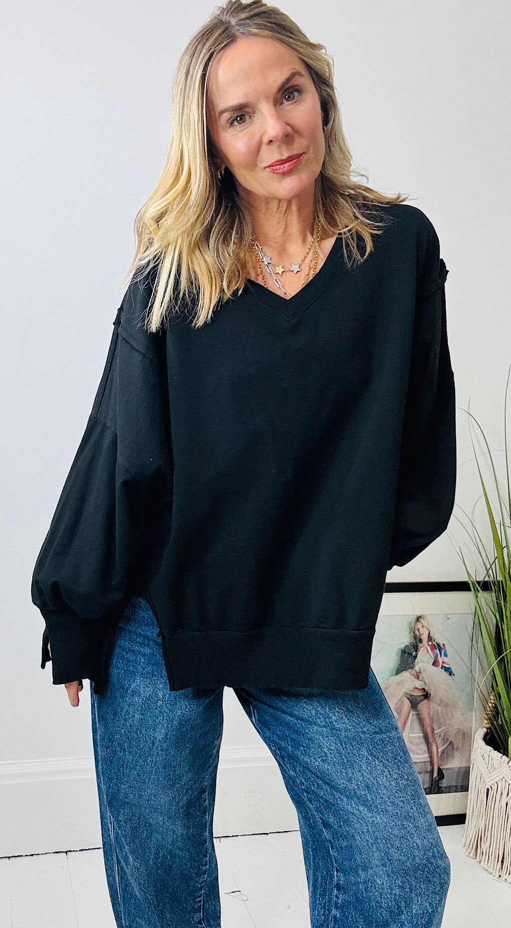 Sloppy puff sleeve sweat black