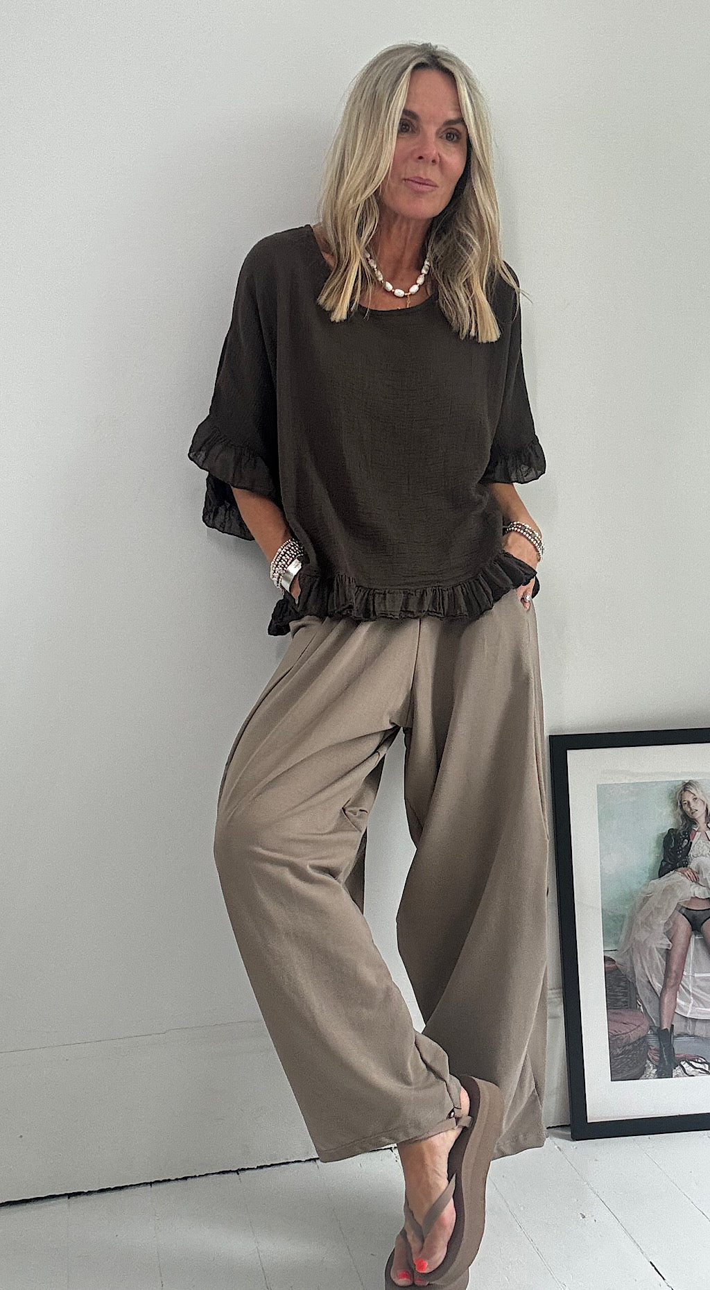 Tea Bag Linen Top - Chocolate