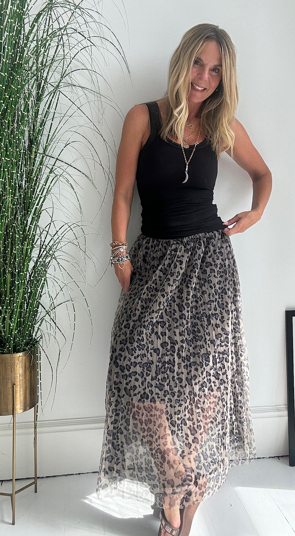 Mesh Leopard Tulle Skirt - stone