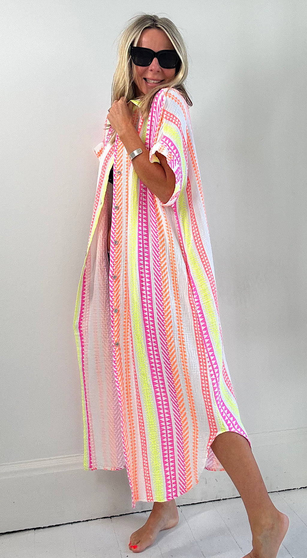 Beach Aztec shirt dress white