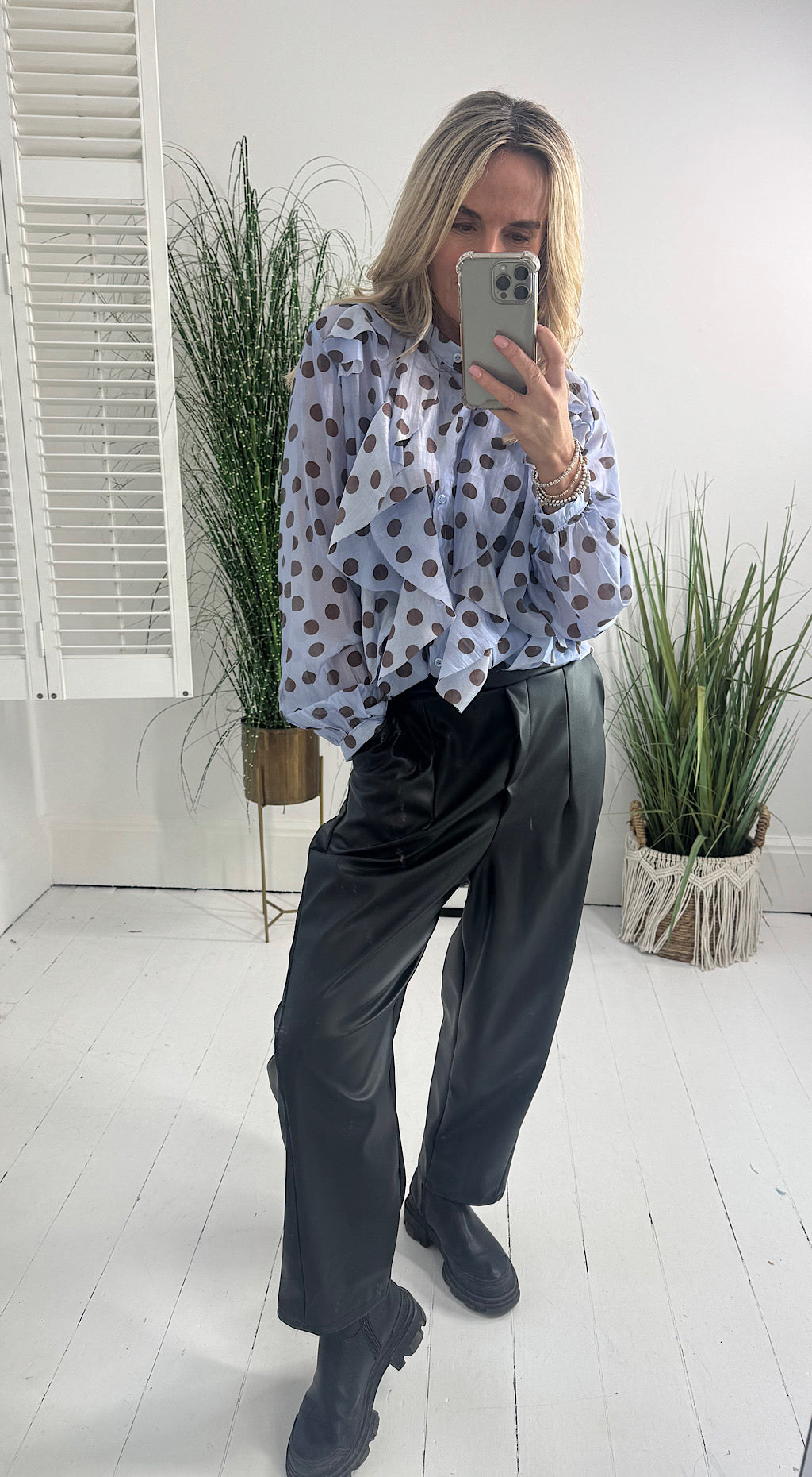 Spot chiffon blouse blue