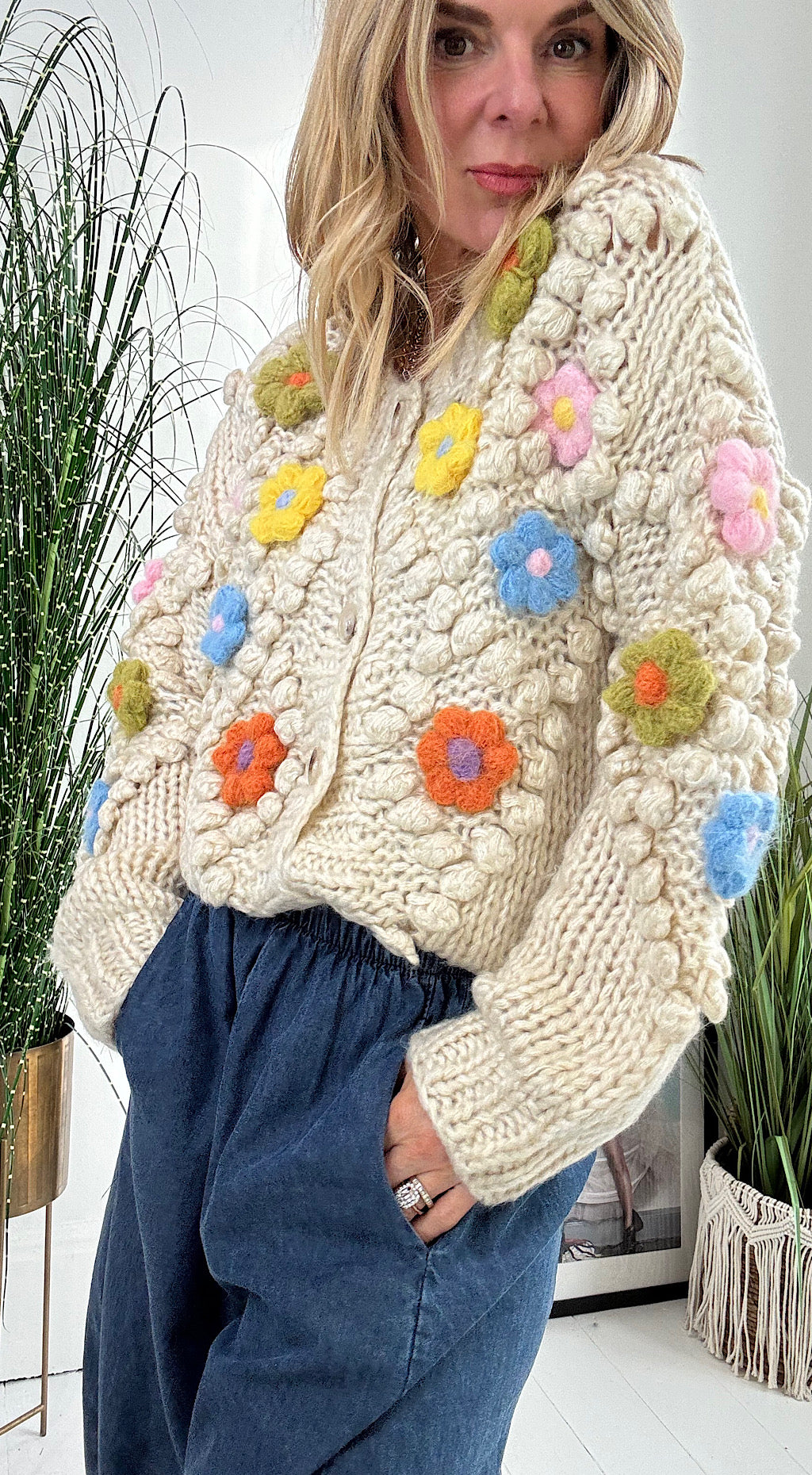 Hand knitted flower cardigan