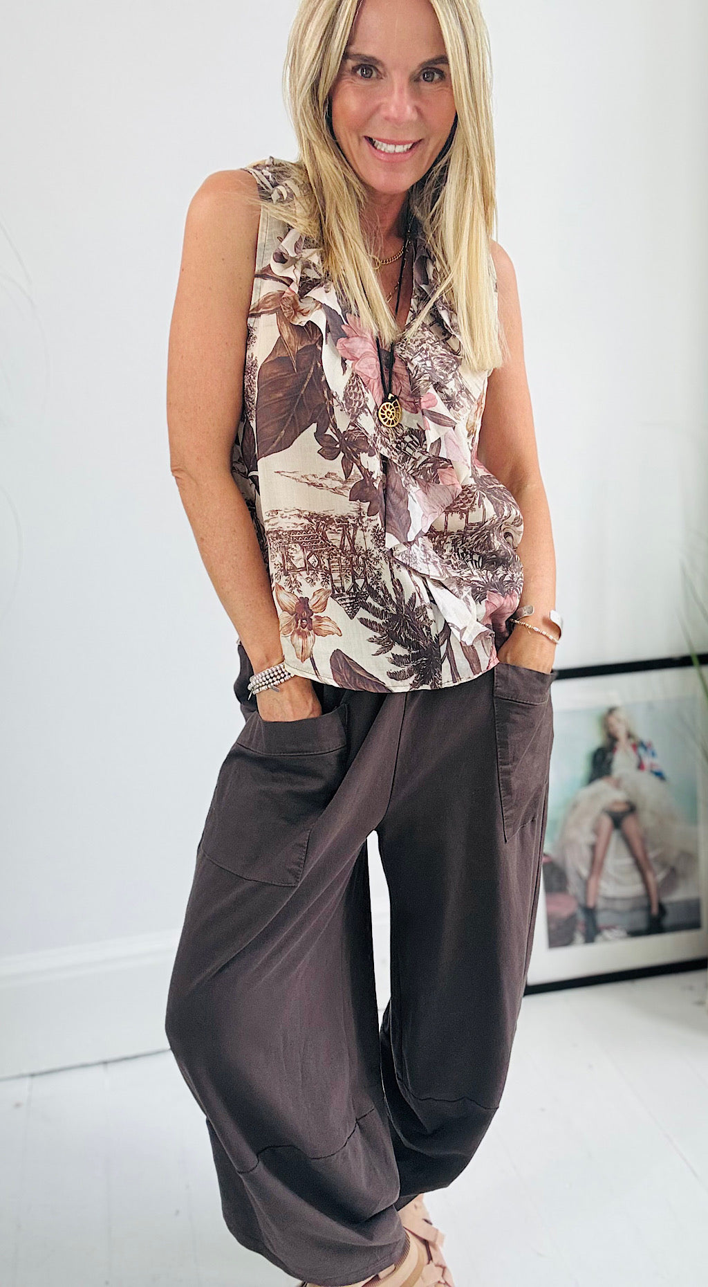 Vintage Print Frill Top