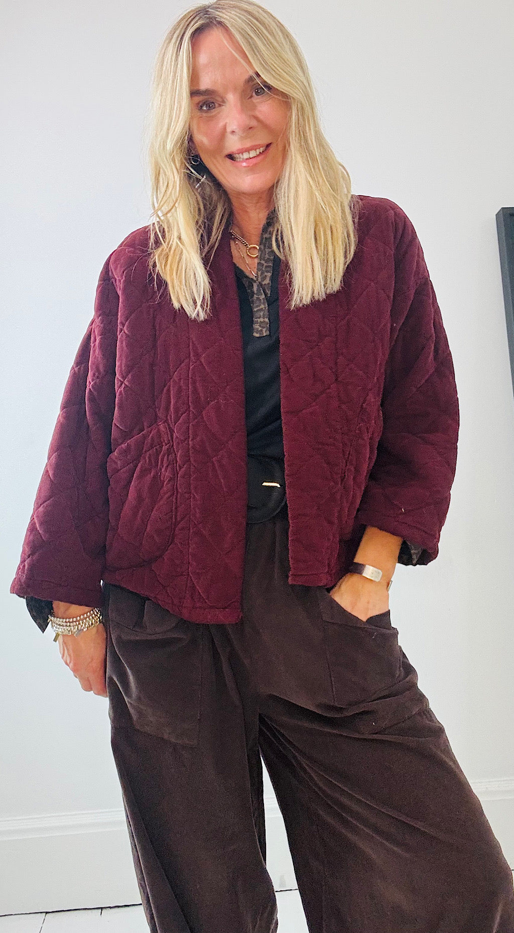 Quilted Cord Jacket - plum