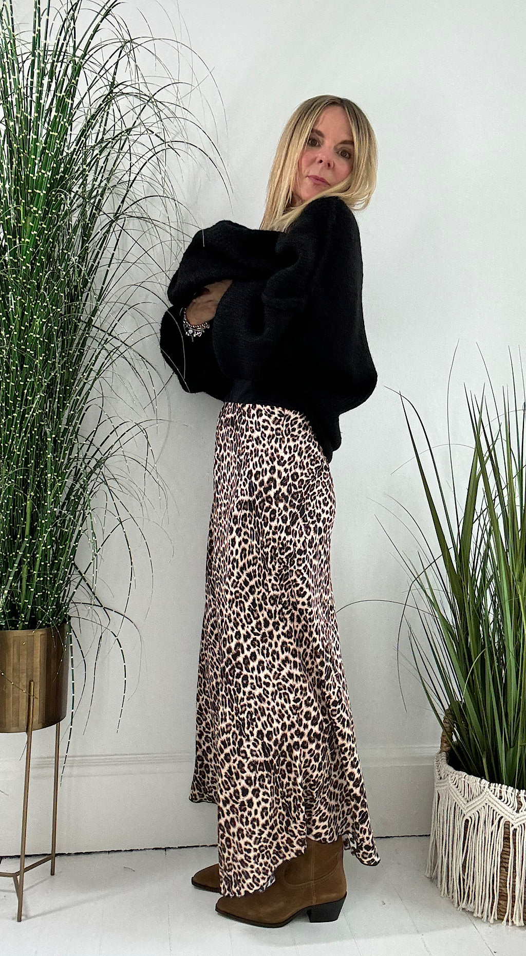 satin maxi skirt leopard