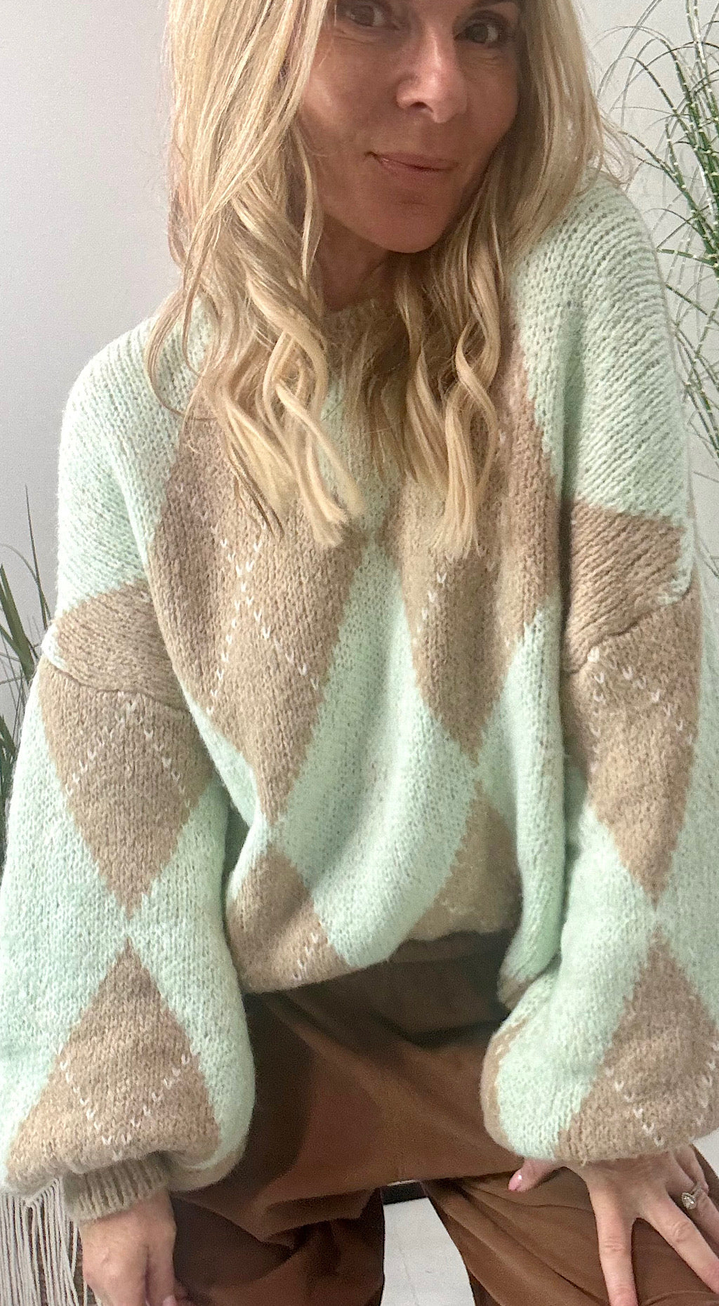 Harlequin knit pistachio