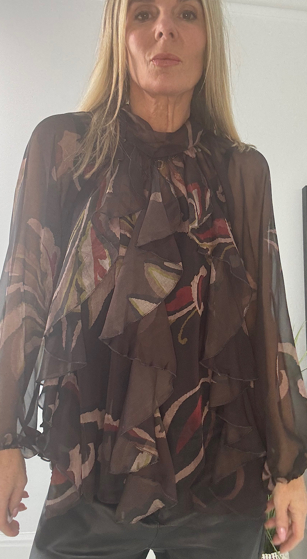 Chocolate Print Sheer Blouse