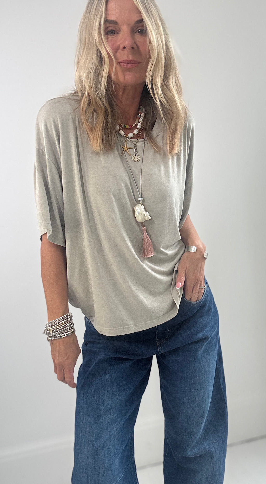 Boxy Slinky Tee - stone