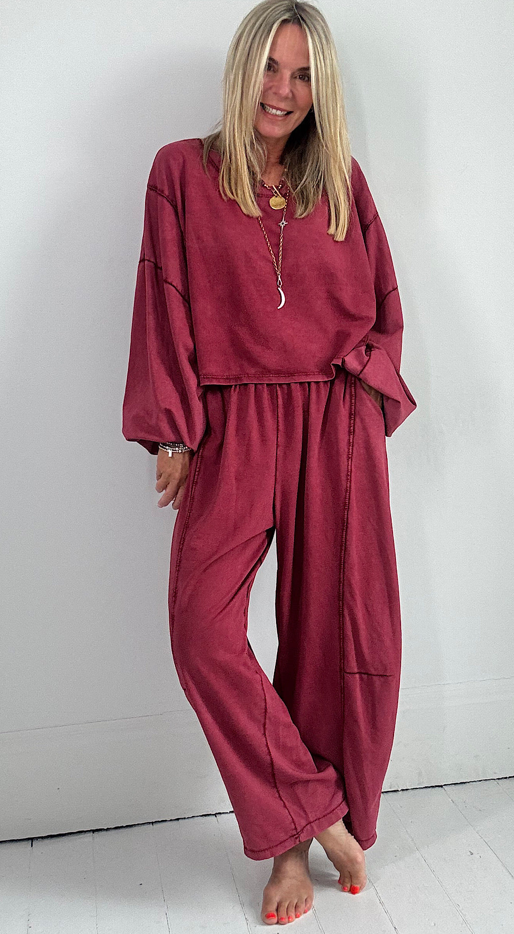 Acid Wash Sweat Pant - Bordeaux