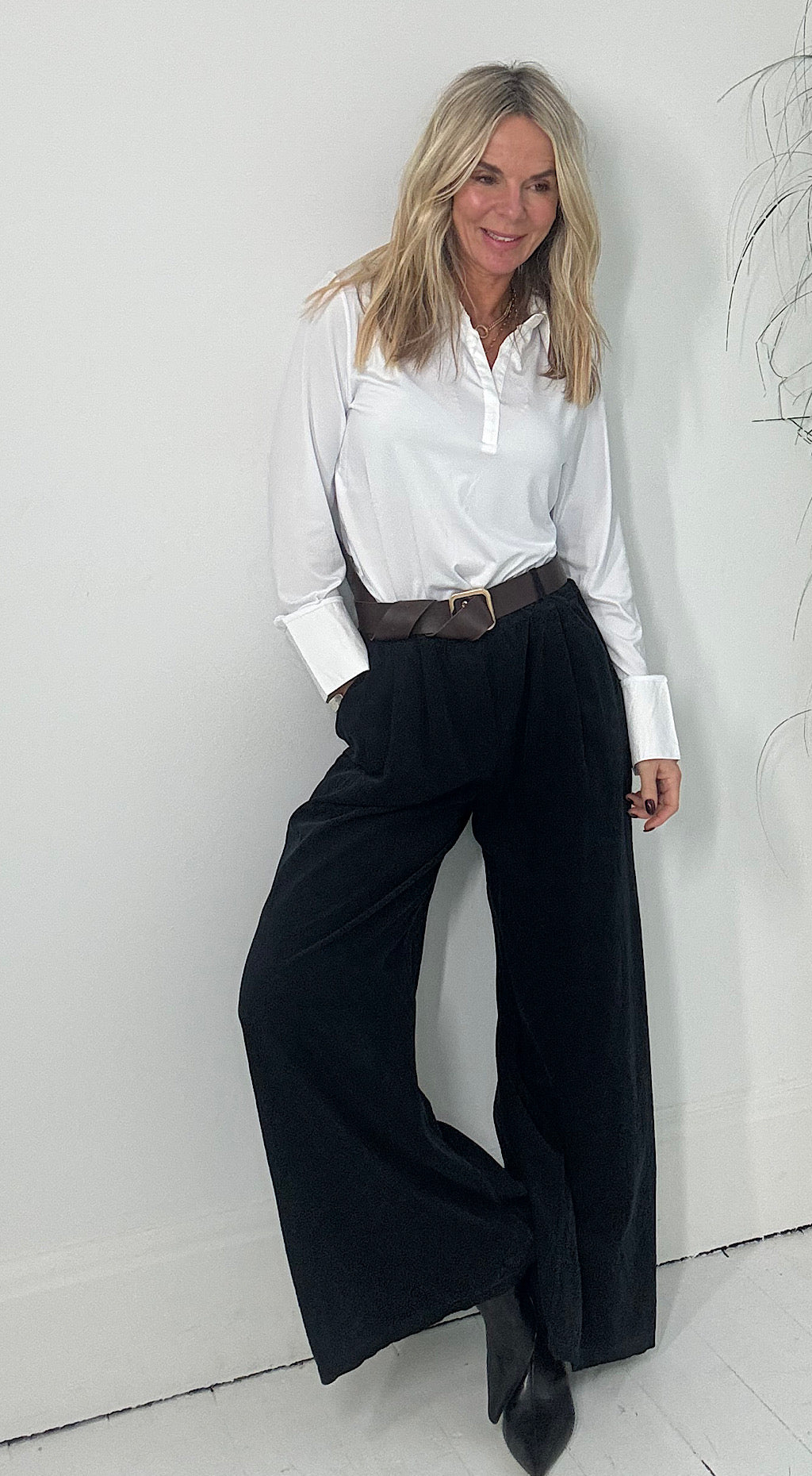 Belted Cord Trousers Black