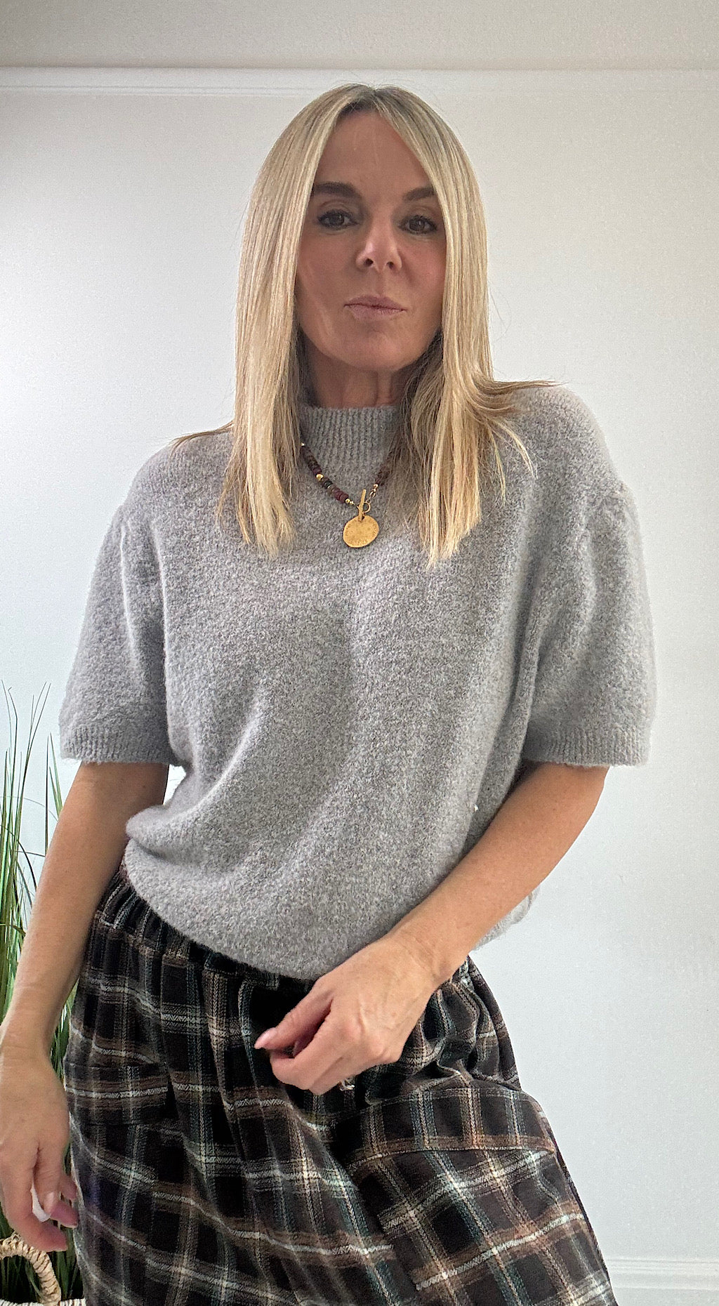 Alpaca Short Sleeve Knit - grey