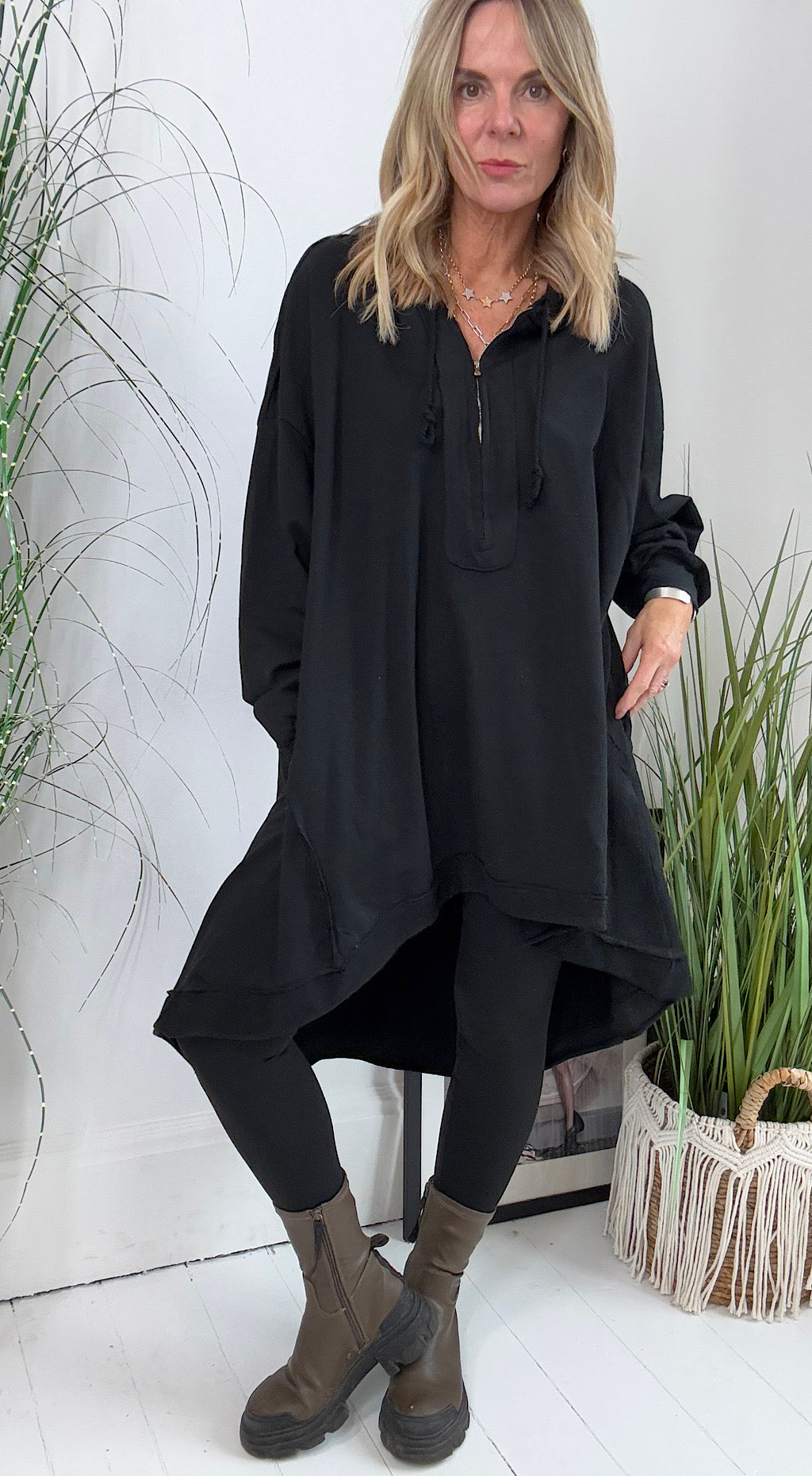 Hooded Cocoon Dress Black