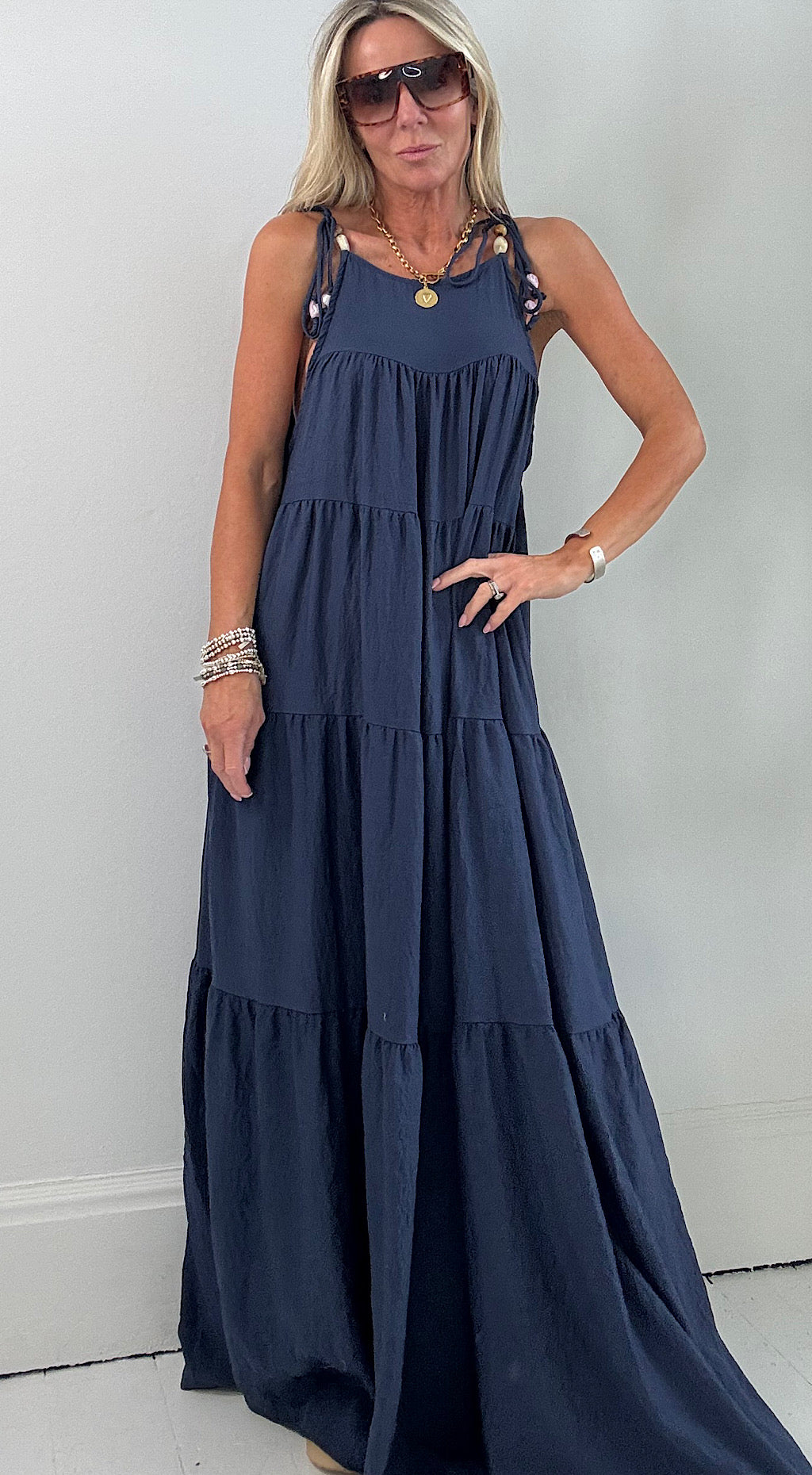 Beaded bo ho dress navy