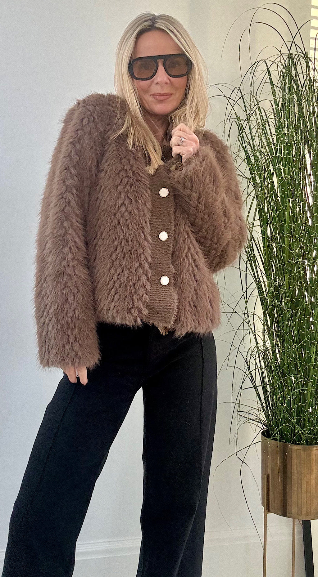 Fur Cardigan Coffee