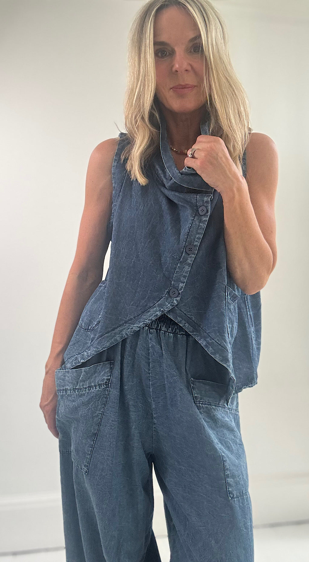 washed denim look waistcoat