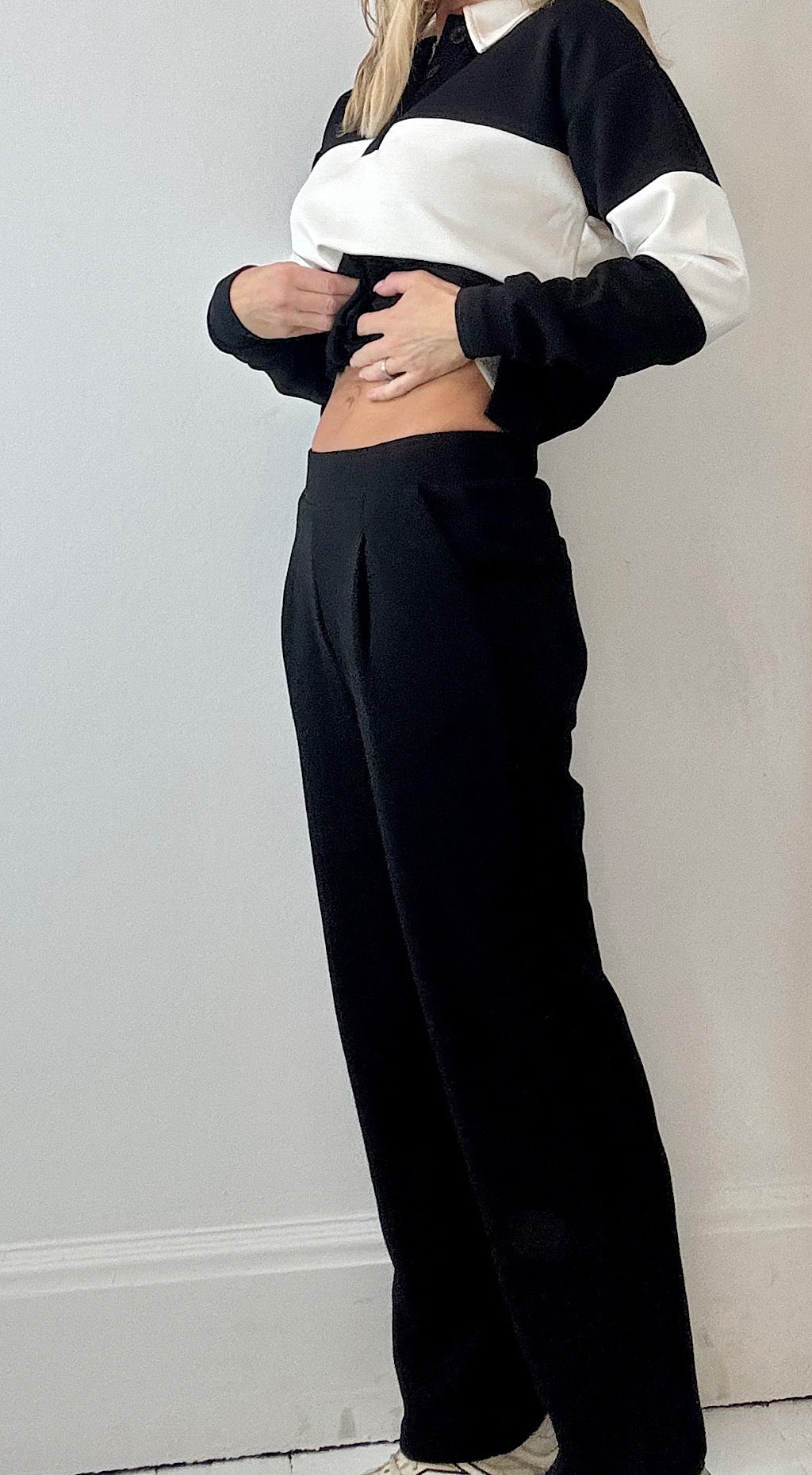 Posh pleat front track pants black