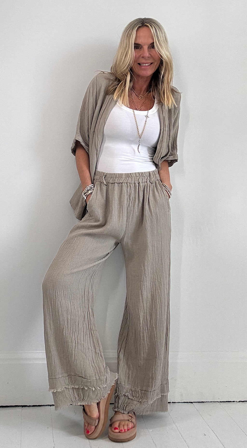 Linen Tea Bag Pant - mocha