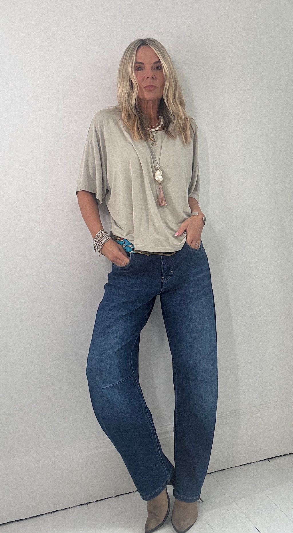 Boxy Slinky Tee - stone
