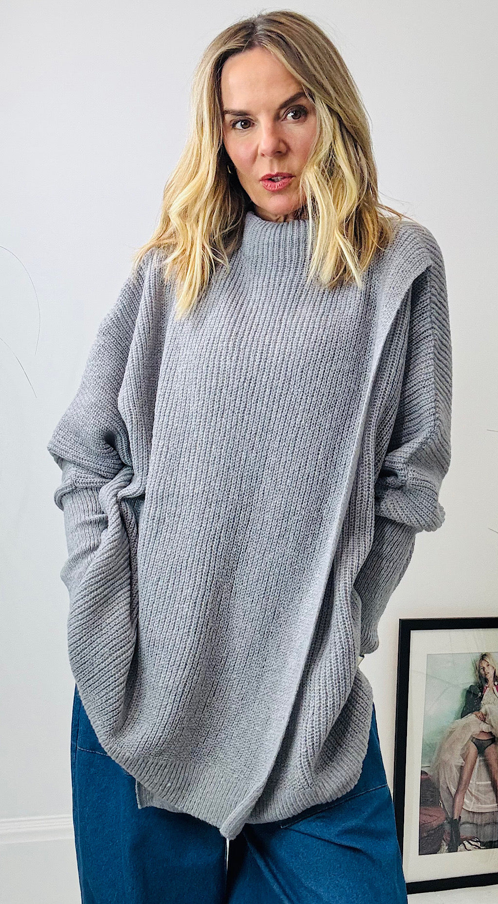 Split Front Ribbed Knit - grey