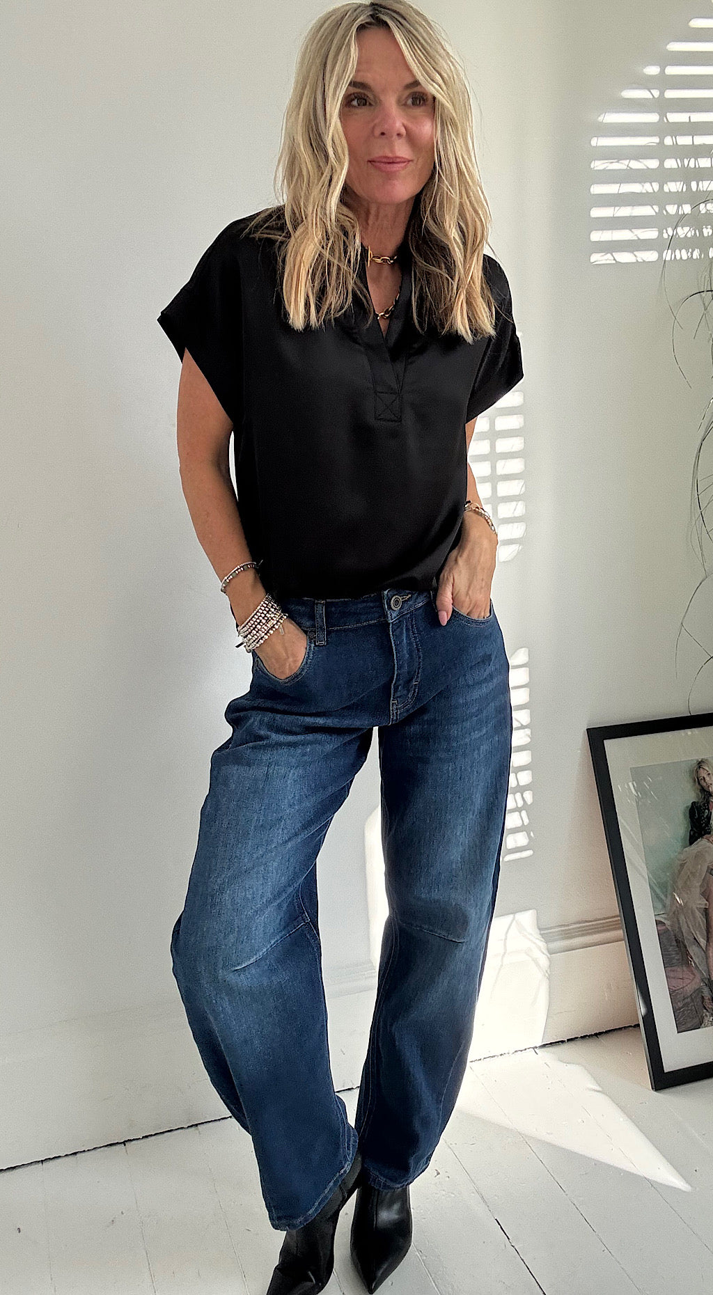 Selita Placket Neck Blouse - Black